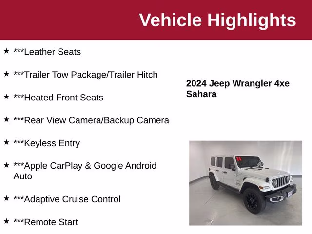 2024 Bright White Clearcoat Jeep Wrangler Sahara 4xe 4X4 SUV