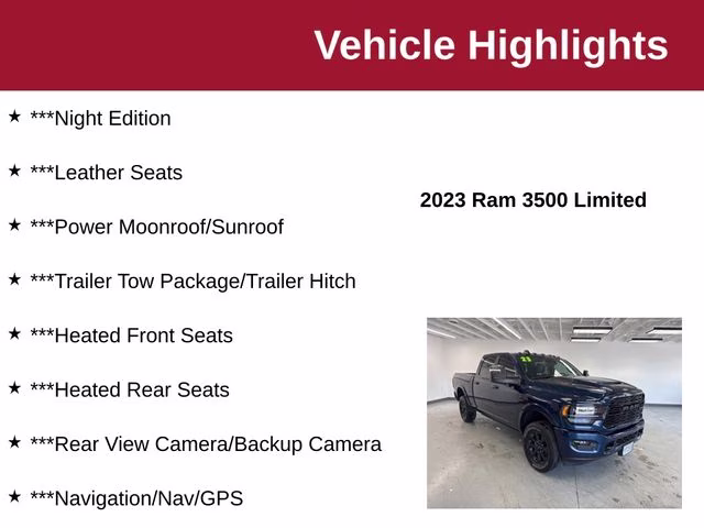 2023 Patriot Blue Pearlcoat Ram 3500 Limited 4X4 Truck
