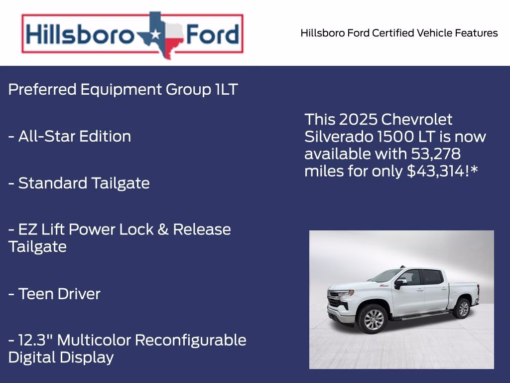 2025 Summit White Chevrolet Silverado 1500 LT 4X4 Truck