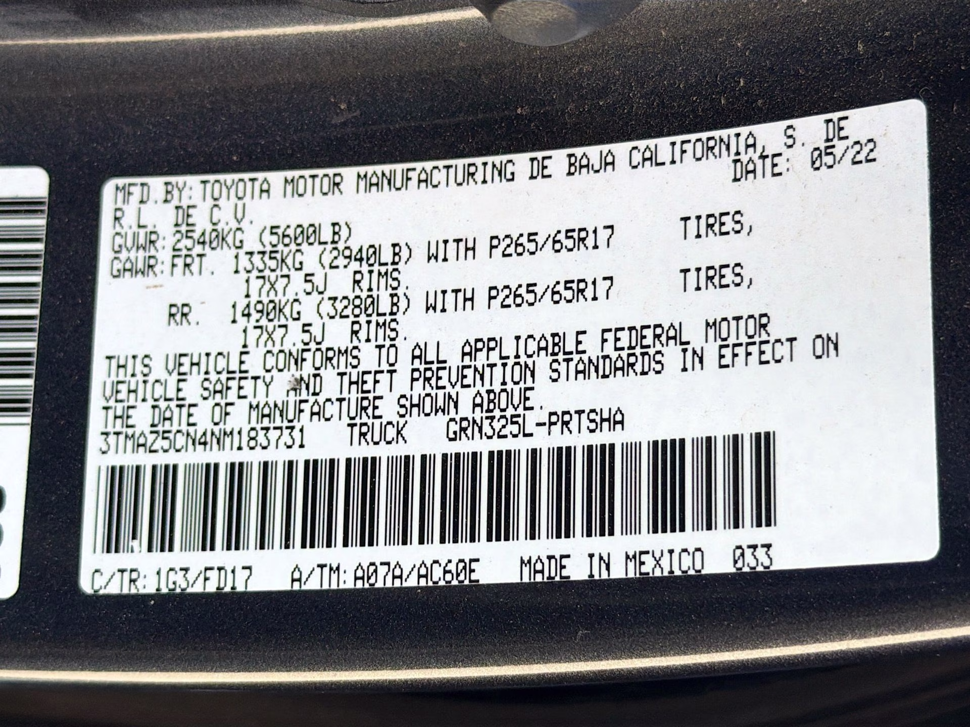 2022 Magnetic Gray Metallic Toyota Tacoma TRD Sport RWD Truck