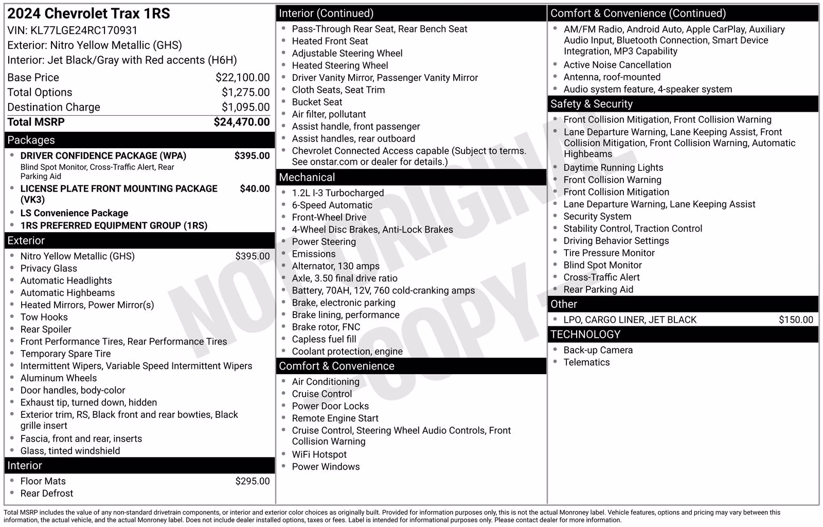 2024 Yellow Metallic Chevrolet Trax 1RS FWD SUV