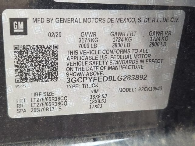 2020 Black Chevrolet Silverado 1500 LT Trail Boss 4X4 Truck