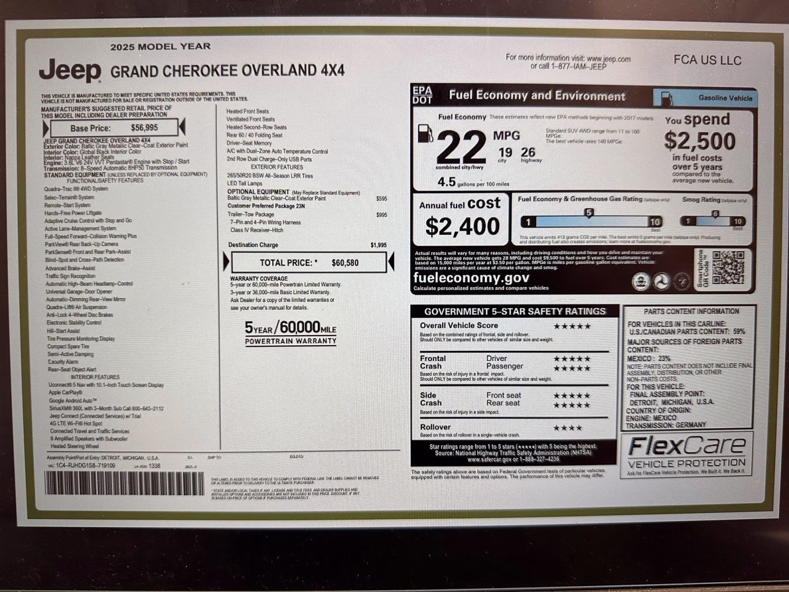 2025 Baltic Gray Metallic Clearcoat Jeep Grand Cherokee Overland 4X4 SUV