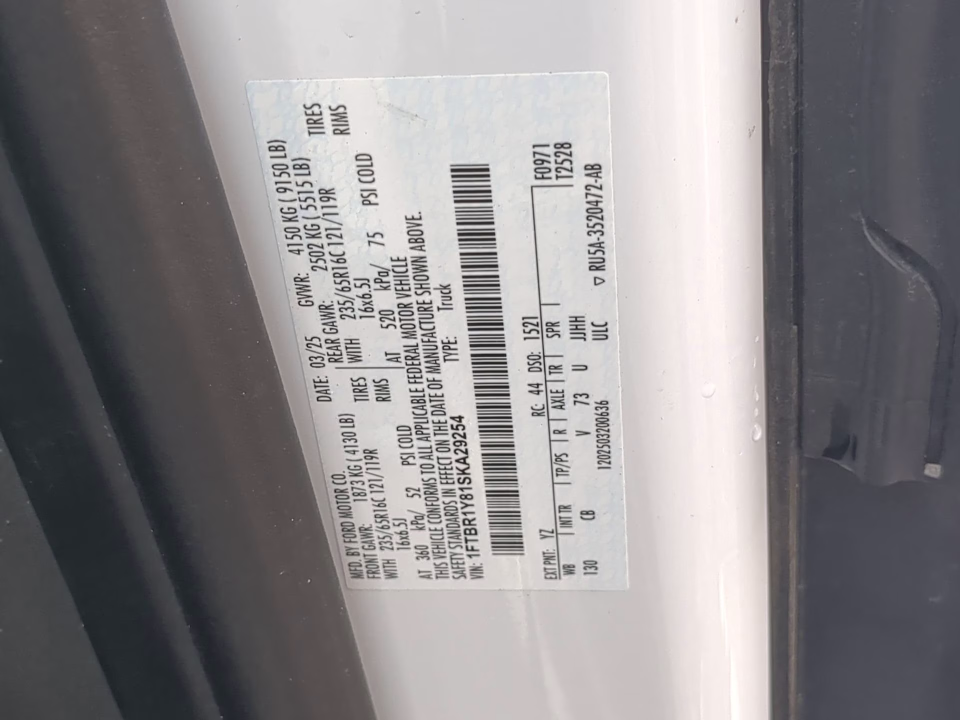 2025 Oxford White Ford Transit Cargo Van RWD Van