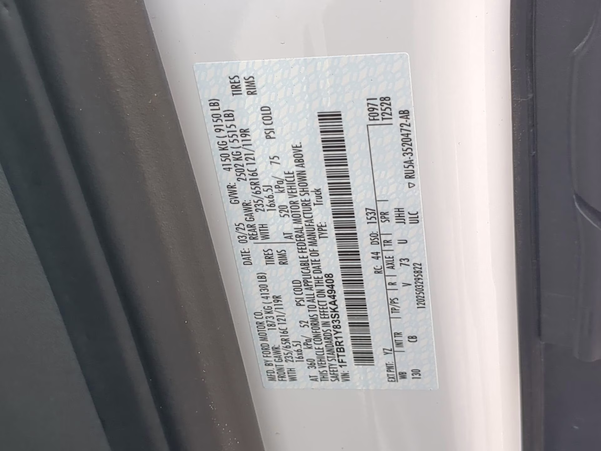 2025 Oxford White Ford Transit Cargo Van RWD Van