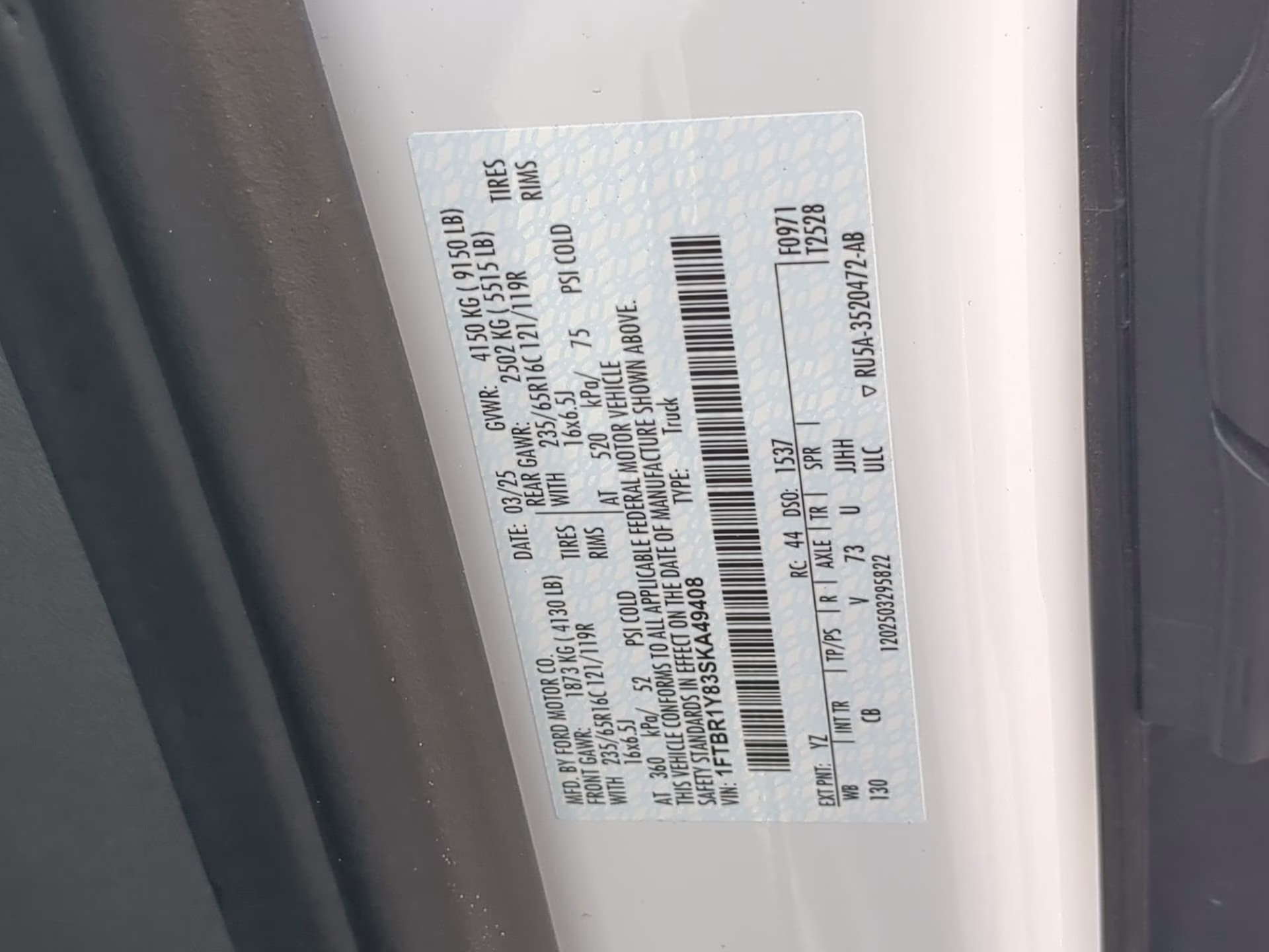 2025 Oxford White Ford Transit Cargo Van RWD Van