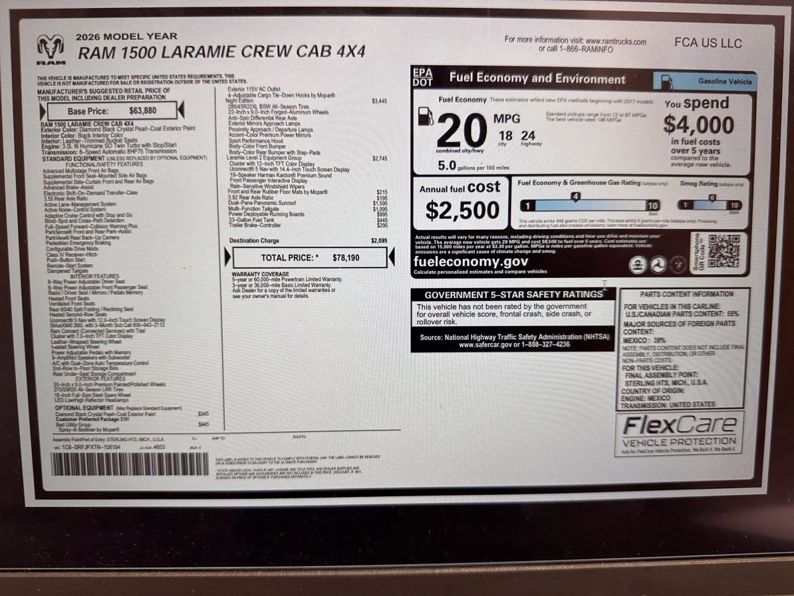 2026 Diamond Black Crystal Pearlcoat Ram 1500 Laramie 4X4 Truck