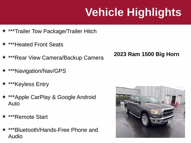 2023 Granite Crystal Metallic Clearcoat Ram 1500 Big Horn 4X4 Truck