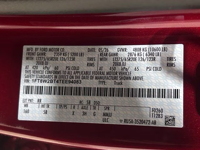 2026 Ruby Red Metallic Tinted Clearcoat Ford Super Duty F-250 SRW Lariat Black Appearance 4X4 Truck