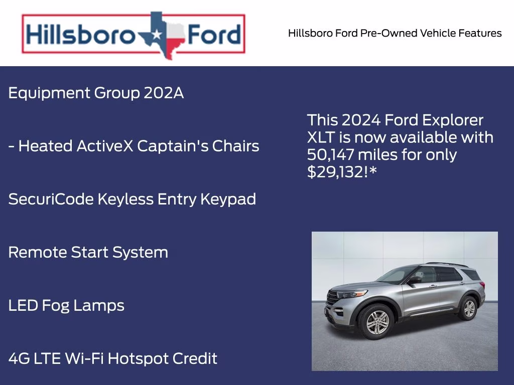 2024 Iconic Silver Metallic Ford Explorer XLT RWD SUV