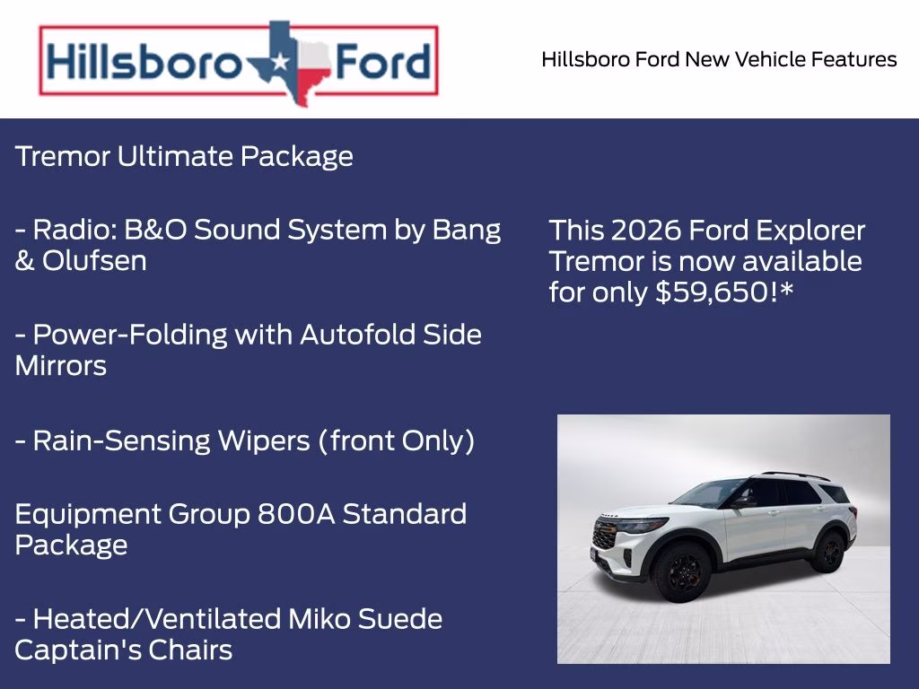 2026 Star White Metallic Tri-Coat Ford Explorer Tremor 4X4 SUV