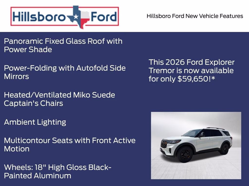 2026 Star White Metallic Tri-Coat Ford Explorer Tremor 4X4 SUV