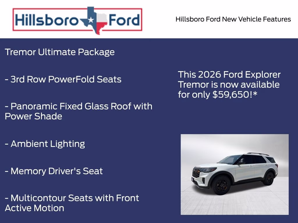 2026 Star White Metallic Tri-Coat Ford Explorer Tremor 4X4 SUV