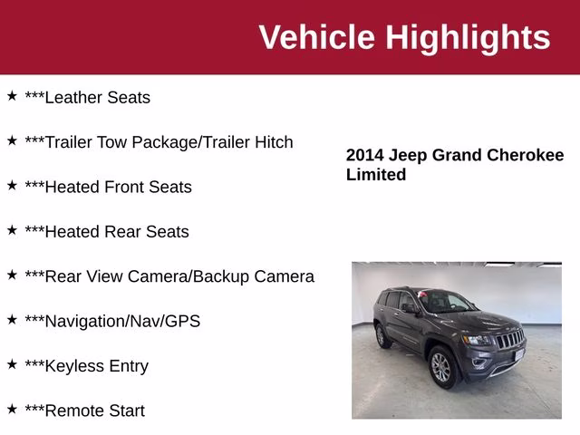 2014 Granite Crystal Metallic Clearcoat Jeep Grand Cherokee Limited 4X4 SUV
