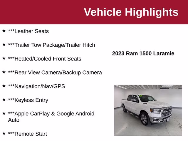 2023 Bright White Clearcoat Ram 1500 Laramie 4X4 Truck