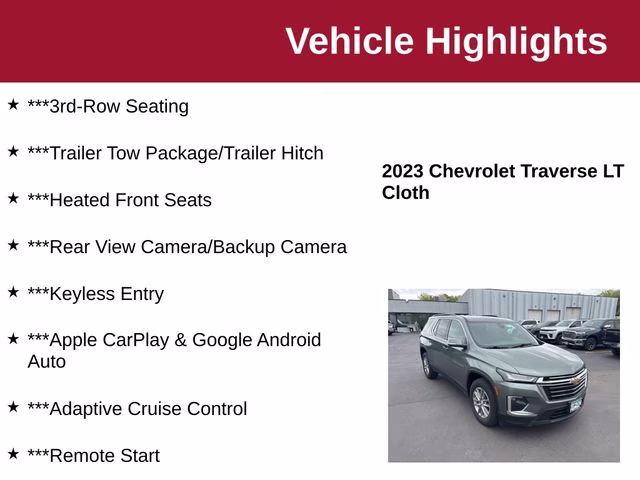 2023 Silver Sage Metallic Chevrolet Traverse LT AWD SUV