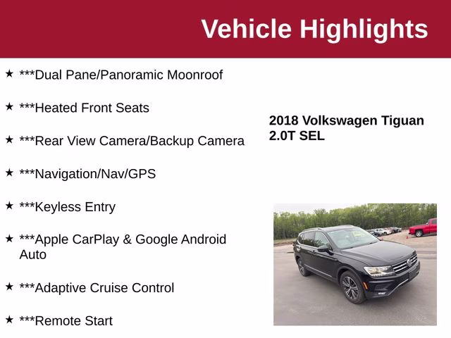 2018 Deep Black Pearl Metallic Volkswagen Tiguan 2.0T SEL AWD SUV