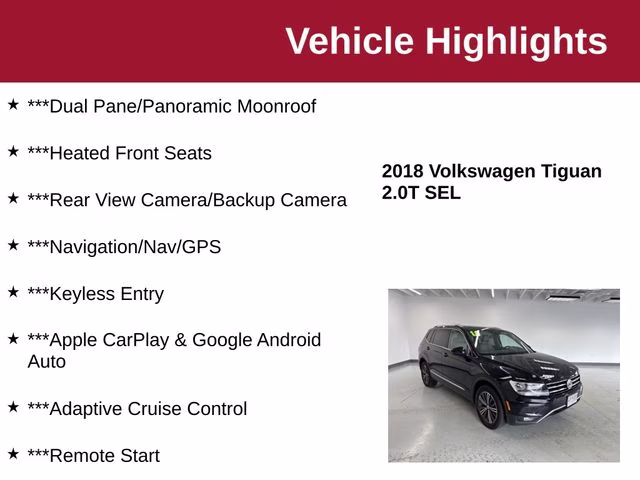 2018 Deep Black Pearl Metallic Volkswagen Tiguan 2.0T SEL AWD SUV