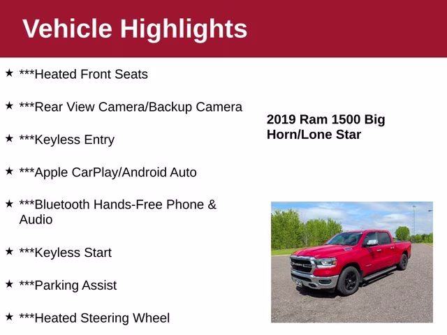 2019 Flame Red Clearcoat Ram 1500 Big Horn 4X4 Truck