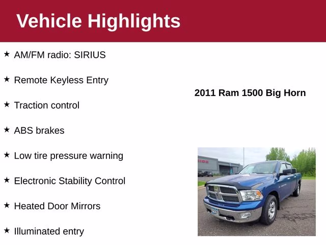 2011 Deep Water Blue Pearlcoat Ram 1500 Big Horn 4X4 Truck