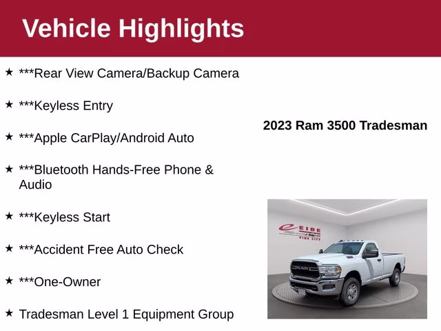 2023 Bright White Clearcoat Ram 3500 Tradesman 4X4 Truck