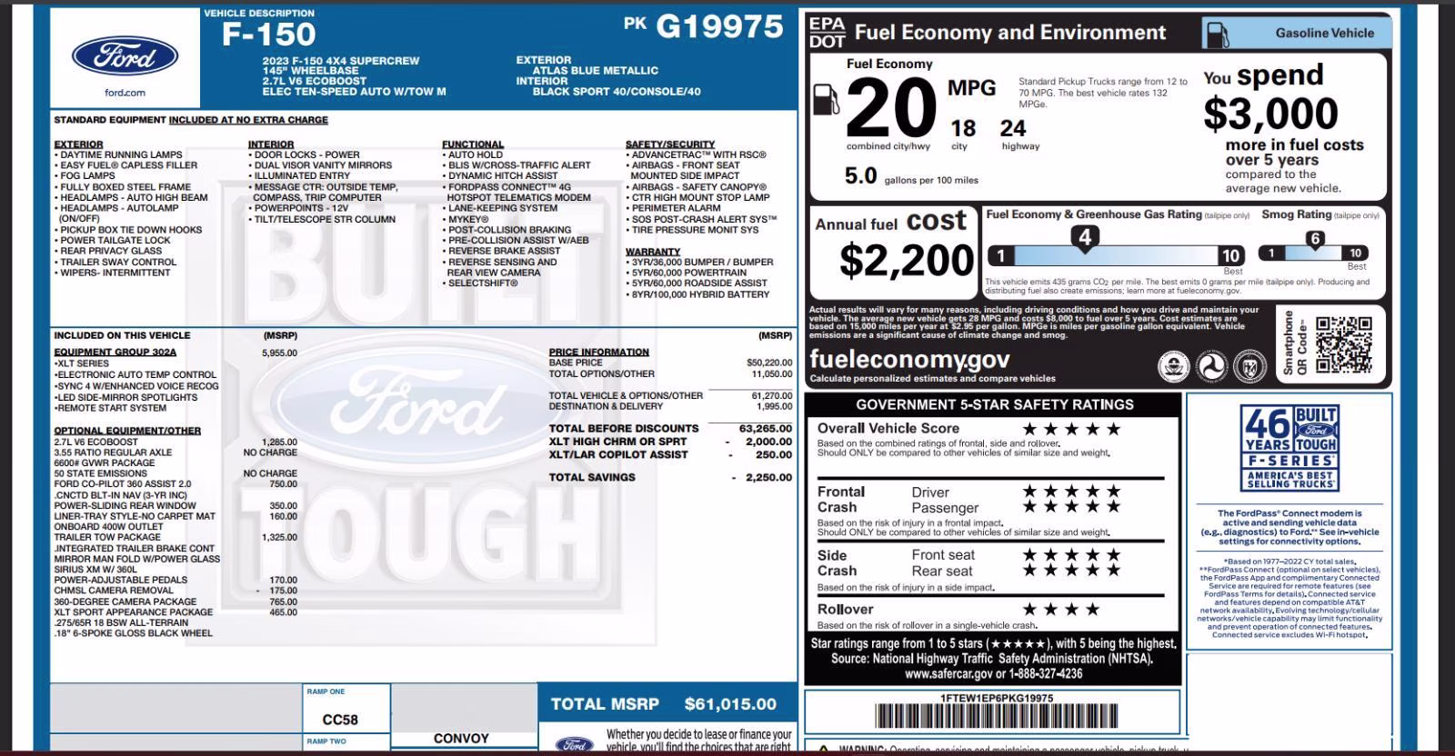 2023 Atlas Blue Ford F-150 XLT 4X4 Truck