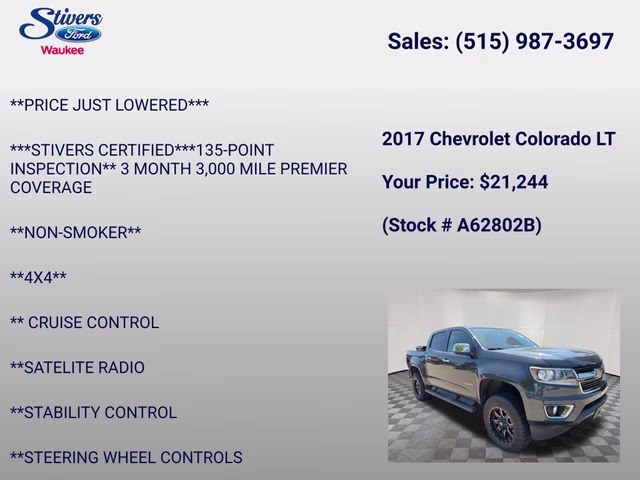 2017 Graphite Metallic Chevrolet Colorado LT 4X4 Truck