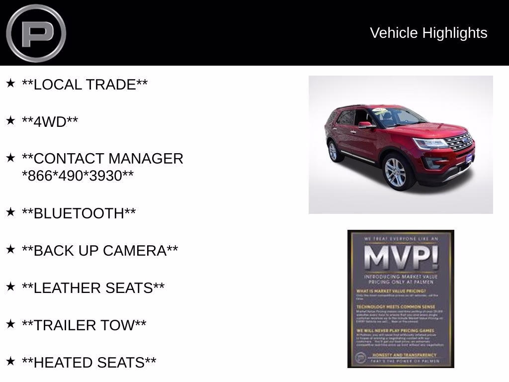 2017 Ruby Red Metallic Ford Explorer Limited 4X4 SUV