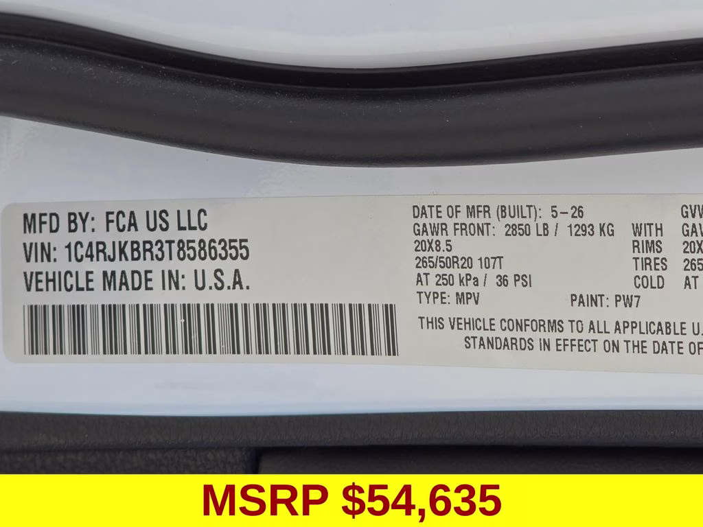 2026 Bright White Clearcoat Jeep Grand Cherokee L Limited 4X4 SUV