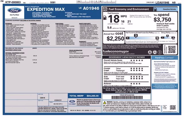 2020 White Metallic Ford Expedition Max Platinum 4X4 SUV