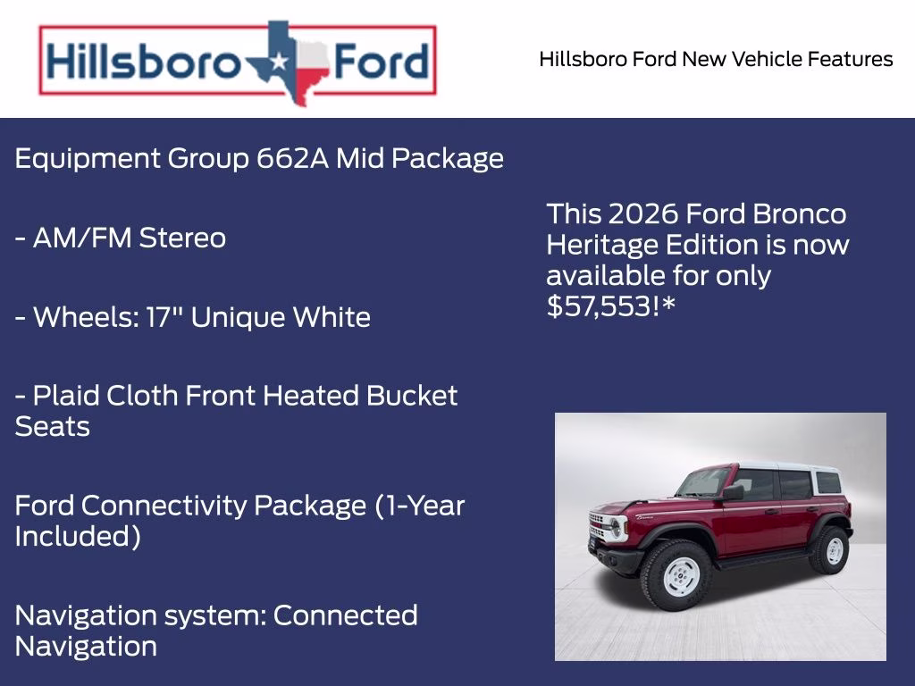 2026 Ruby Red Metallic Tinted Clearcoat Ford Bronco Heritage Edition 4X4 SUV