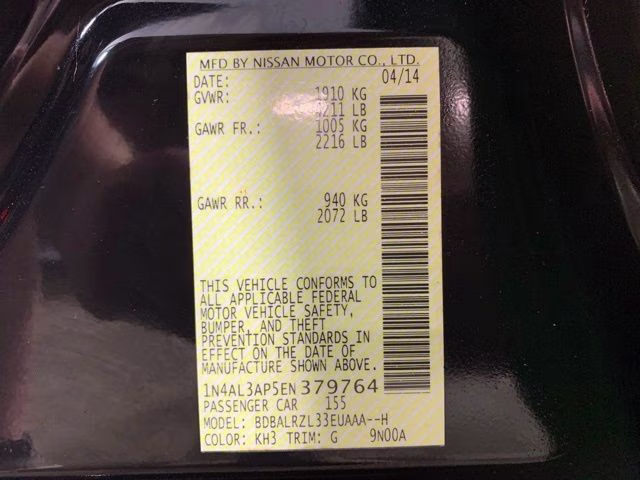 2014 Super Black Nissan Altima 2.5 S FWD Sedan