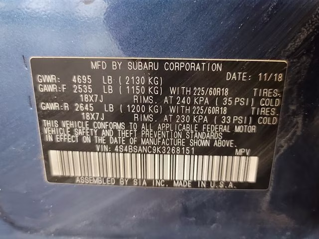 2019 Abyss Blue Pearl Subaru Outback 2.5i AWD SUV