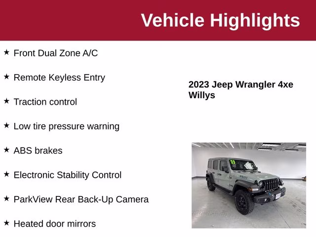 2023 Earl Clearcoat Jeep Wrangler Willys 4xe 4X4 SUV