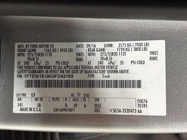 2016 Ingot Silver Metallic Ford F-150 Lariat 4X4 Truck