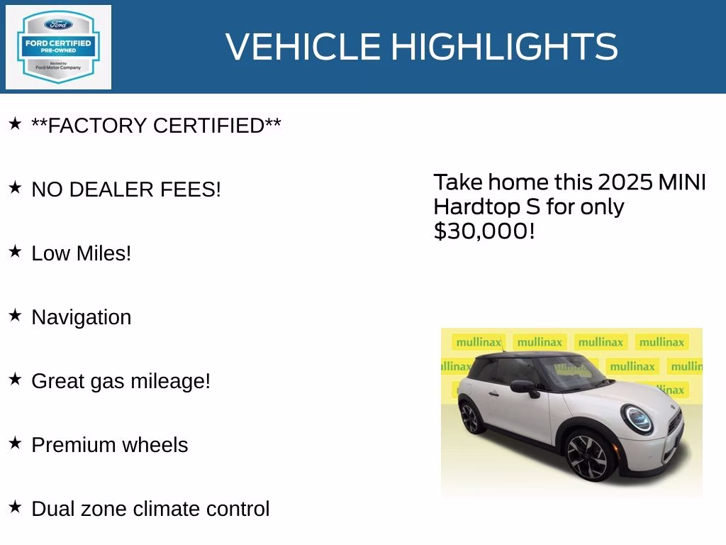 2025 White Metallic MINI Cooper S Signature Plus FWD Hatchback