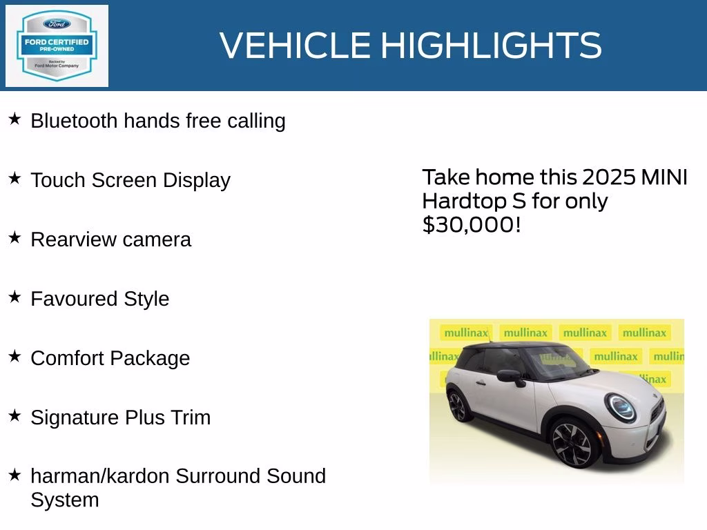 2025 White Metallic MINI Cooper S Signature Plus FWD Hatchback