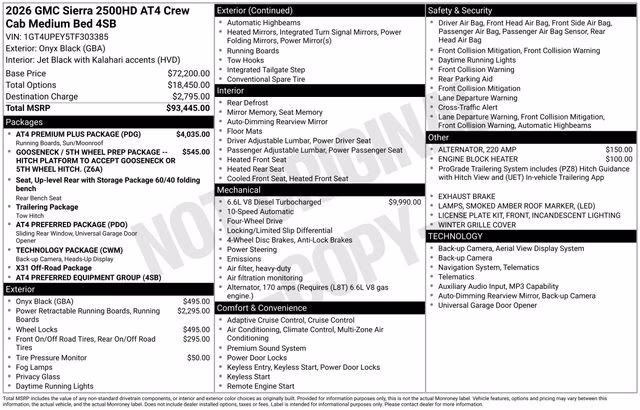 2026 Onyx Black GMC Sierra 2500HD AT4 4X4 Truck