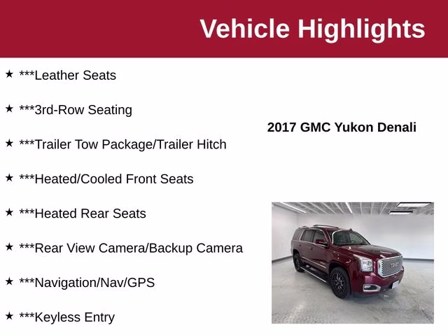 2017 Crimson Red Tintcoat GMC Yukon Denali 4X4 SUV