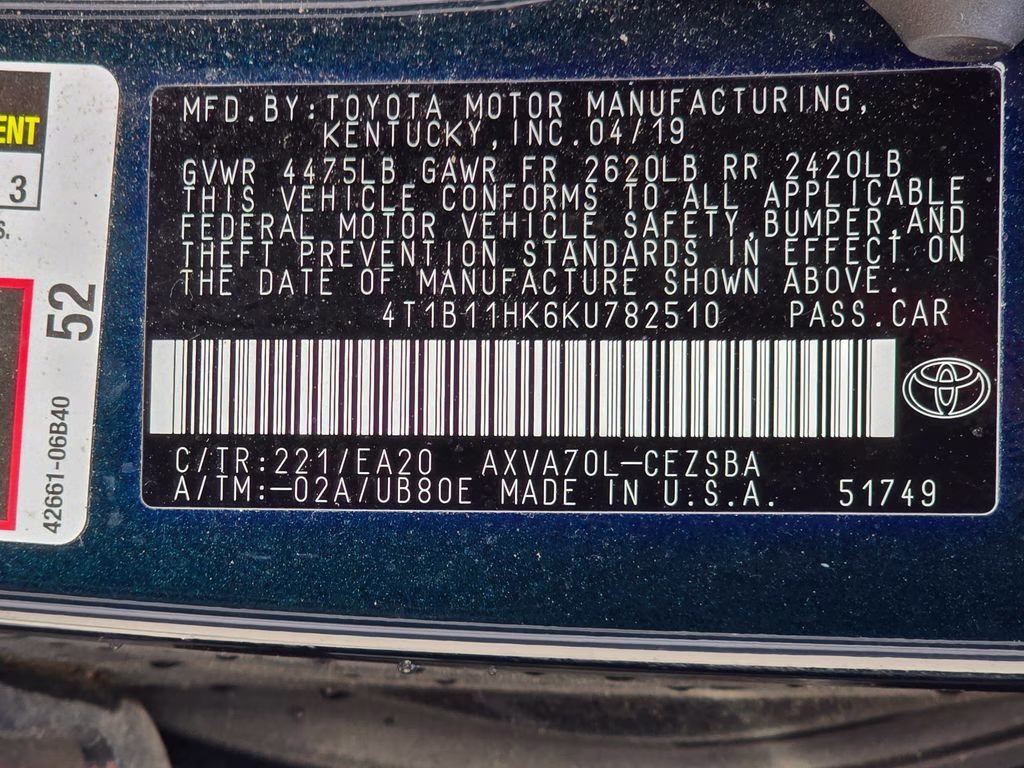 2019 Galactic Aqua Mica Toyota Camry SE FWD Sedan