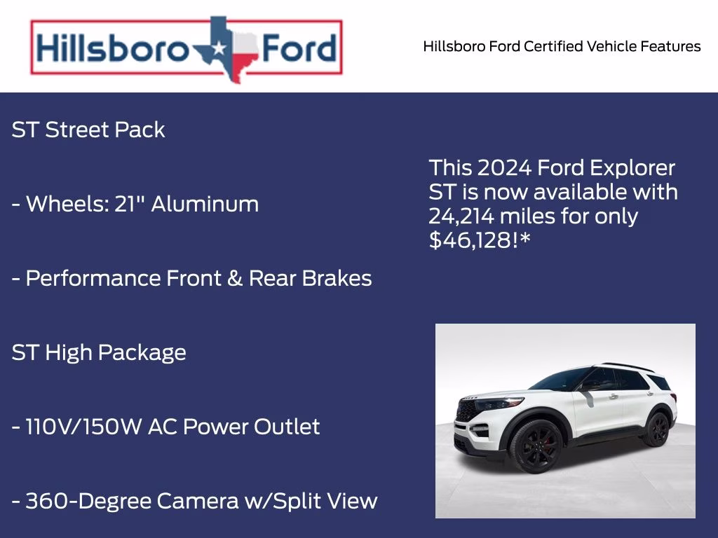 2024 Star White Metallic Tri-Coat Ford Explorer ST 4X4 SUV