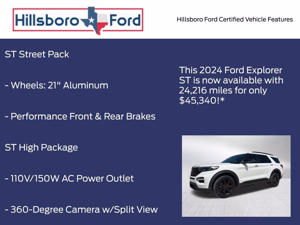 2024 Star White Metallic Tri-Coat Ford Explorer ST 4X4 SUV