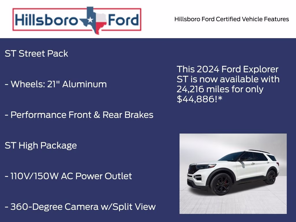 2024 Star White Metallic Tri-Coat Ford Explorer ST 4X4 SUV