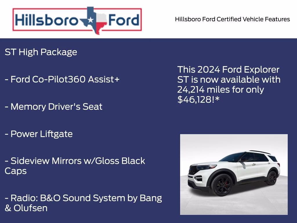 2024 Star White Metallic Tri-Coat Ford Explorer ST 4X4 SUV