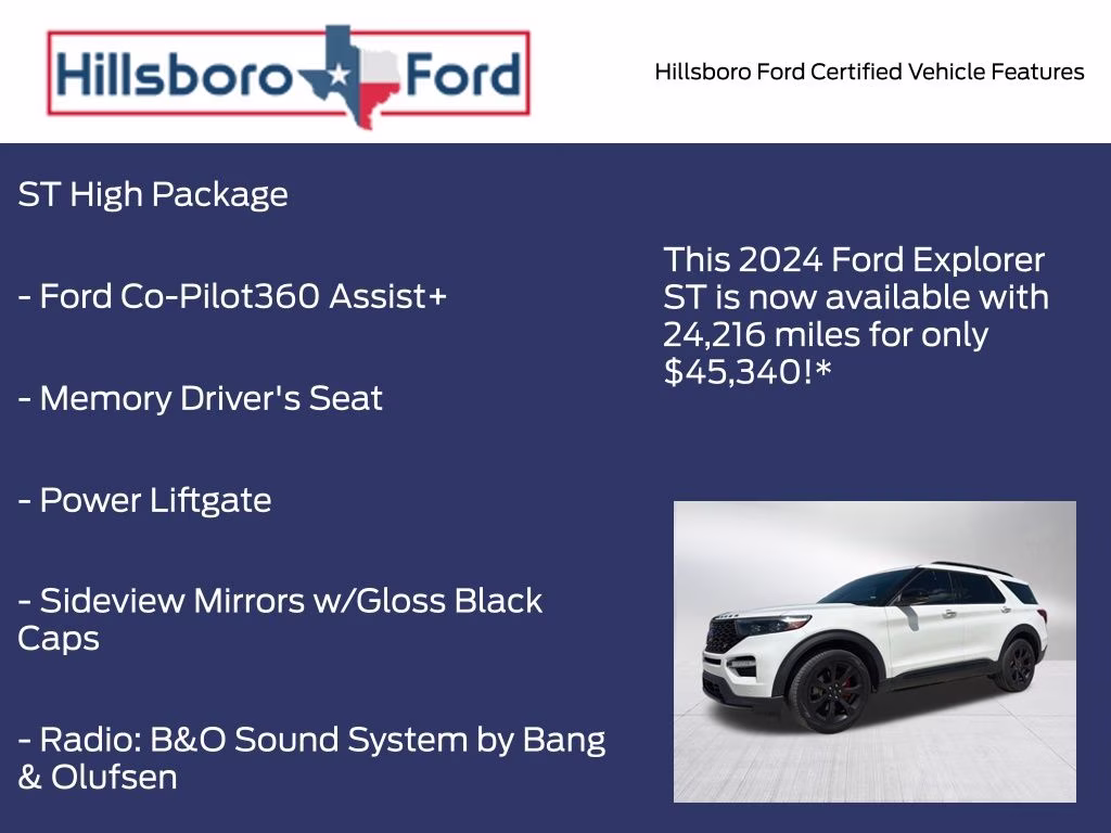 2024 Star White Metallic Tri-Coat Ford Explorer ST 4X4 SUV
