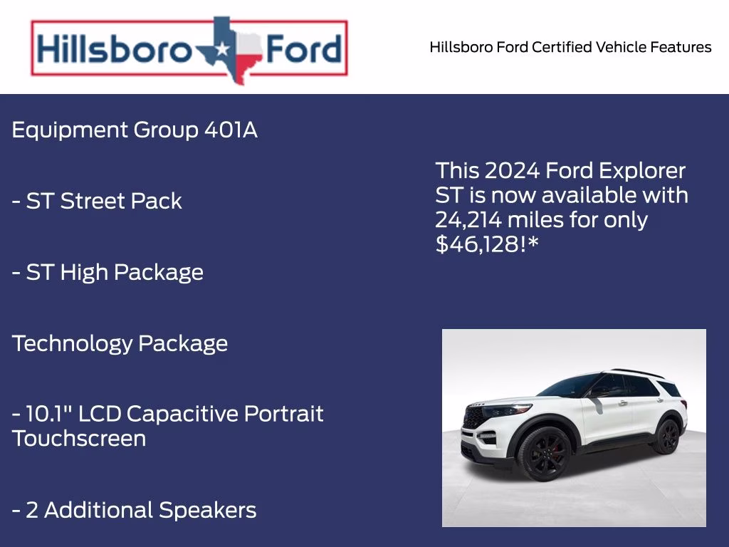 2024 Star White Metallic Tri-Coat Ford Explorer ST 4X4 SUV