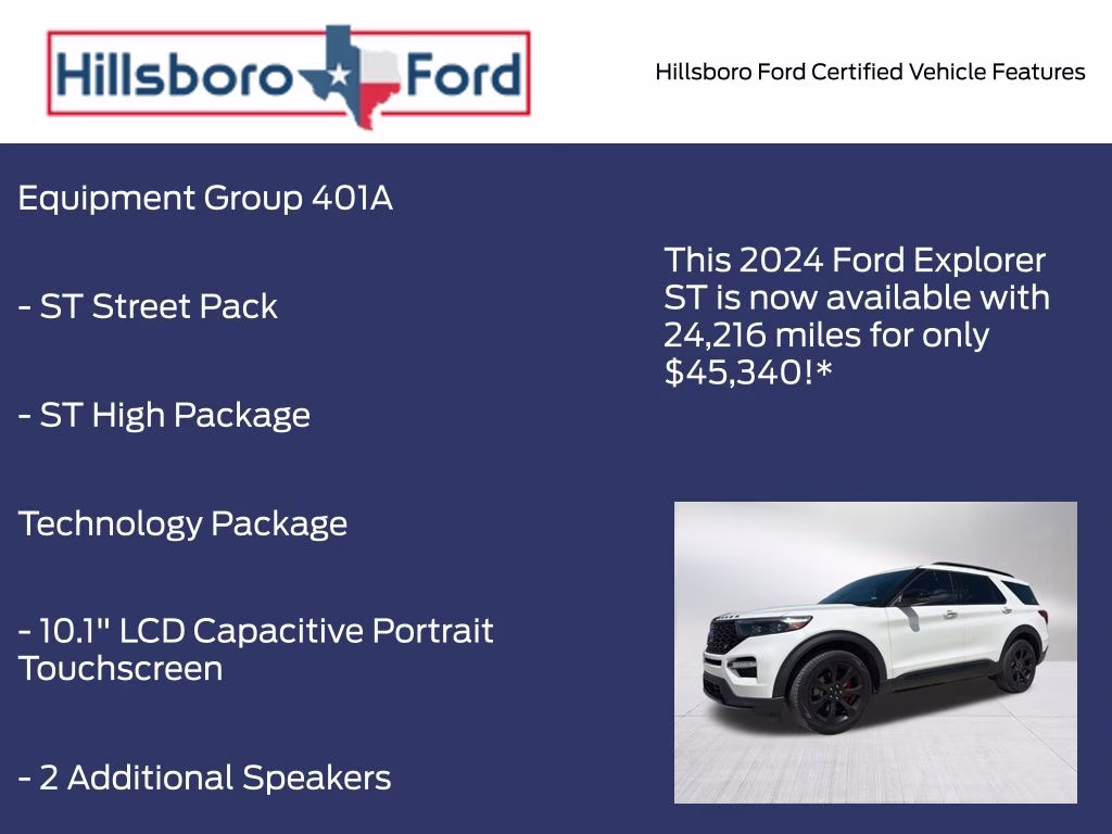 2024 Star White Metallic Tri-Coat Ford Explorer ST 4X4 SUV