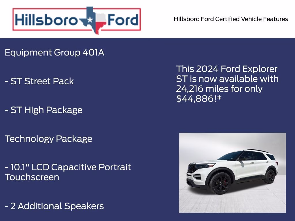 2024 Star White Metallic Tri-Coat Ford Explorer ST 4X4 SUV