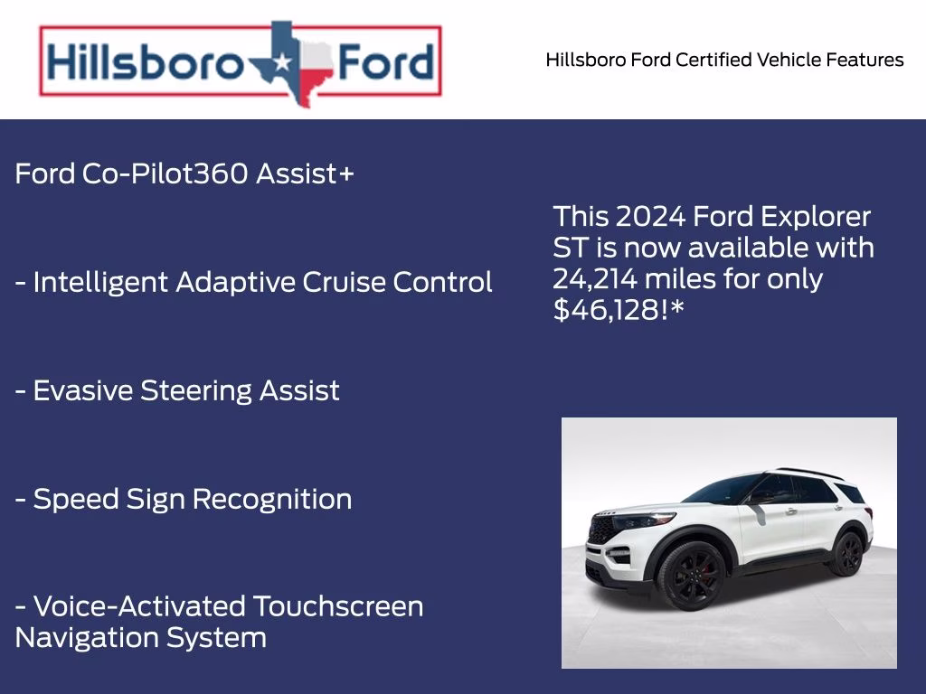 2024 Star White Metallic Tri-Coat Ford Explorer ST 4X4 SUV