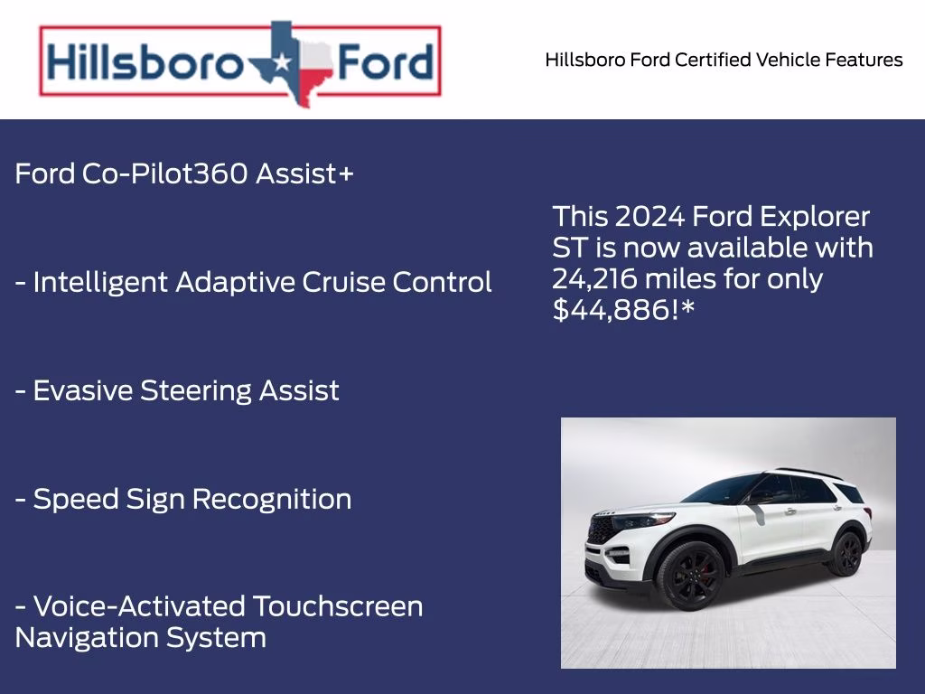 2024 Star White Metallic Tri-Coat Ford Explorer ST 4X4 SUV